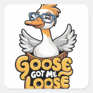 Goose Got Me Losse T-shirt – Funny Goose with Glas Vierkante Sticker