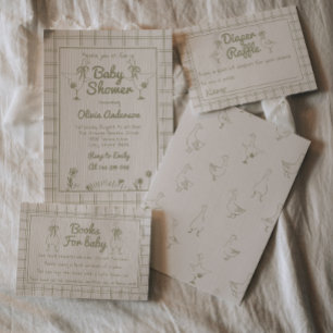 Goose Hand Drawn Green Neutral Classic Baby shower Kaart