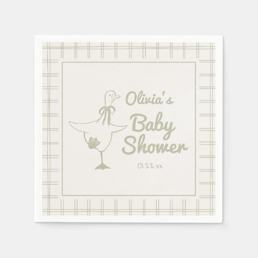 Goose Hand Drawn Retro Ribbon Baby Shower Servet (Voorkant)