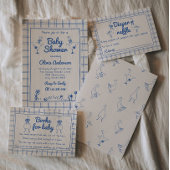 Goose Hand getrokken Blue Gingham Baby Boy Shower Kaart