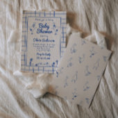 Goose Hand getrokken Blue Gingham Baby Boy Shower Kaart