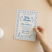 Goose Hand getrokken Blue Gingham Baby Boy Shower Kaart