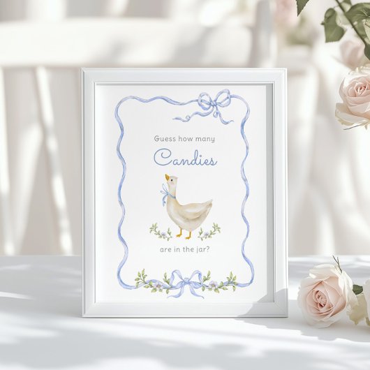 Goose Hoeveel Snoepjes Blue Bow Baby shower spel Poster