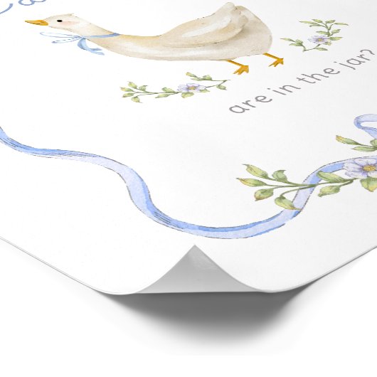 Goose Hoeveel Snoepjes Blue Bow Baby shower spel Poster (Hoek)