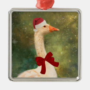 Goose in een rode kerst metalen ornament