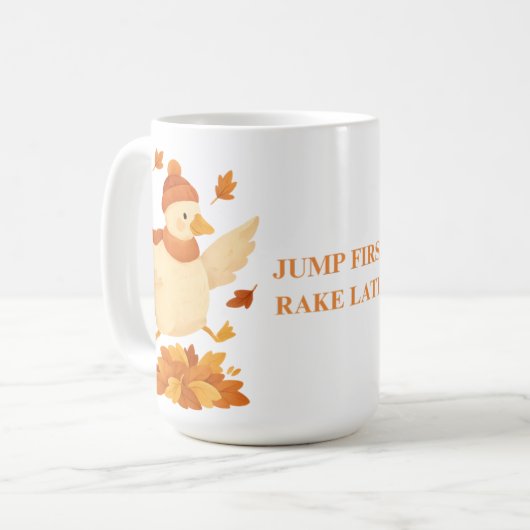 Goose Jump First Rake Later Funny Autumn Mug Koffiemok (Voorkant links)