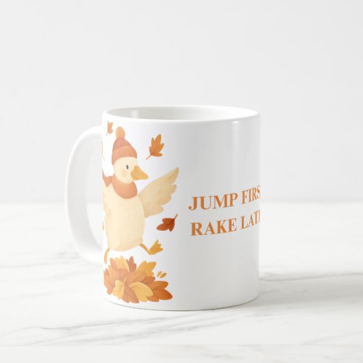 Goose Jump First Rake Later Funny Autumn Mug Koffiemok (Voorkant links)