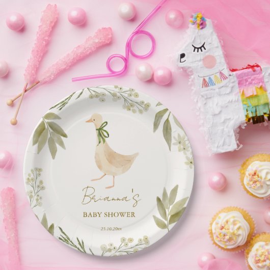 Goose kwekerij rijmt baby shower monogrammed papieren bordje (Feest)