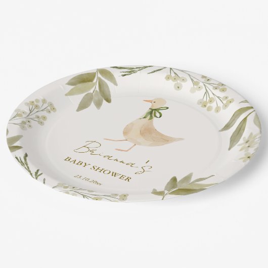 Goose kwekerij rijmt baby shower monogrammed papieren bordje (Gekanteld)