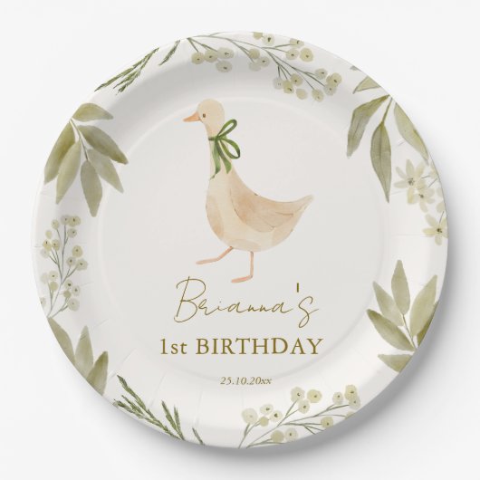 Goose kwekerij rijmt verjaardagsfeestje monogramme papieren bordje (Voorkant)