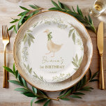 Goose kwekerij rijmt verjaardagsfeestje monogramme papieren bordje<br><div class="desc">Goose kwekerij rijmt verjaardagsfeest monogrammed papier borden sjabloon,  pastel boho schattige gans met een lint verjaardagsfeest gepersonaliseerde papieren borden boho verjaardagsfeest gedrukte borden kinderrijmpjes partij gedrukte borden genderneutraal verjaardagsfeest aangepaste papieren borden gepersonaliseerde tafeldecoraties ganzenfeestartikelen</div>