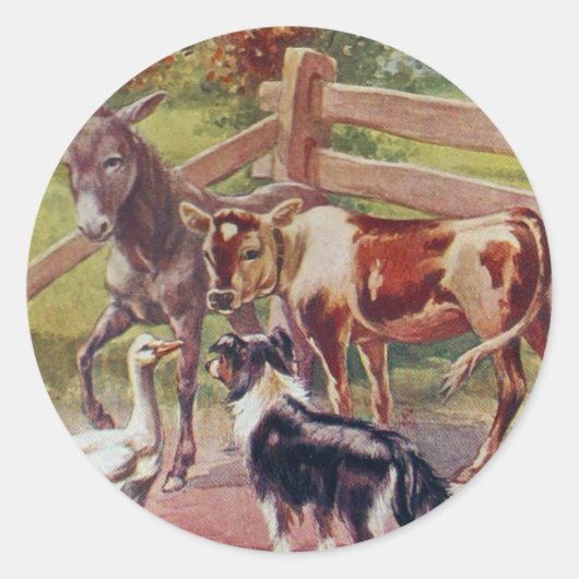 Goose met al zijn vrienden ronde sticker (Voorkant)