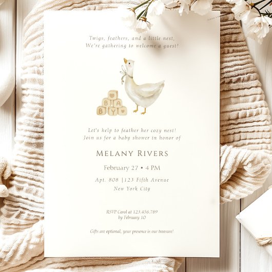 Goose Nest Neutral Baby Shower Invitation Kaart