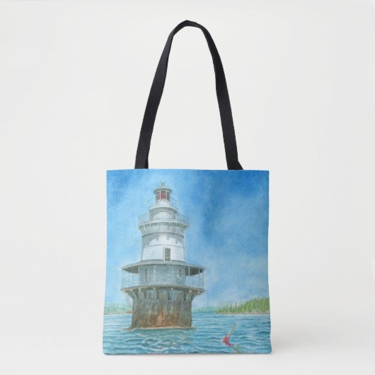 Goose Rocks Lighthosue Waterverf Tote Bag (Voorkant)
