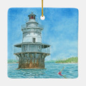 Goose Rocks Vuurtoren Aquarel Keramisch Ornament (Achterkant)