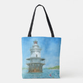 Goose Rocks Vuurtoren Aquarel Tote Bag (Achterkant)