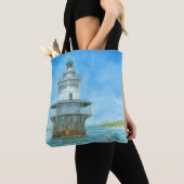 Goose Rocks Vuurtoren Aquarel Tote Bag (Dichtbij)