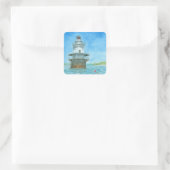 Goose Rocks Vuurtoren Aquarel Vierkante Sticker (Tas)