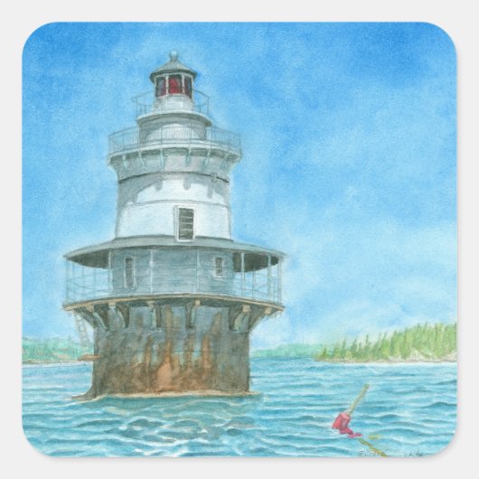 Goose Rocks Vuurtoren Aquarel Vierkante Sticker (Voorkant)