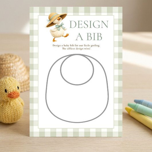 Goose Sage Gingham Design Bib Shower Game Card Kaart