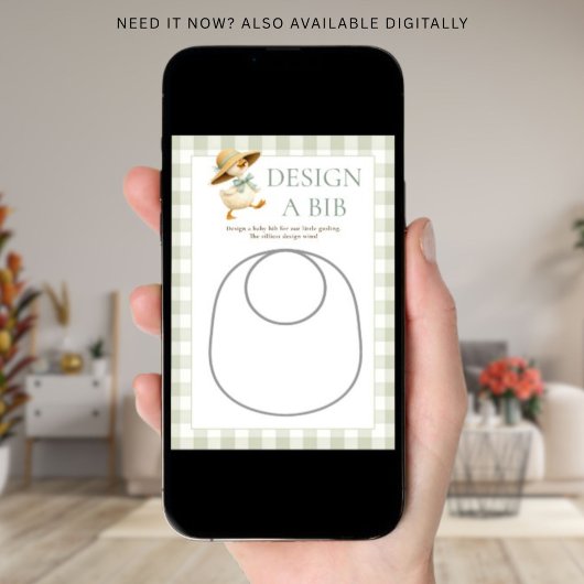 Goose Sage Gingham Design Bib Shower Game Card Kaart