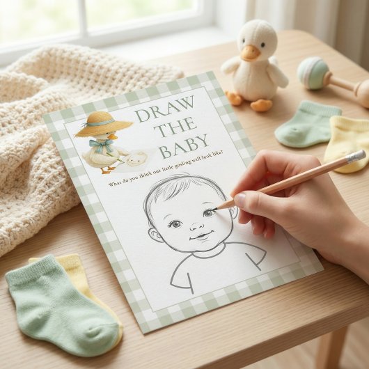 Goose Sage Gingham Draw The Baby Shower Game Card Kaart