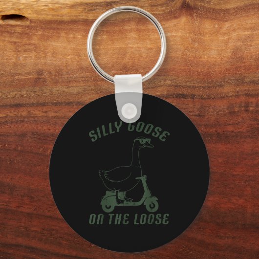 Goose Silly On The Loose Scooter Funny Animal Men  Sleutelhanger (Voorkant)
