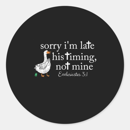 Goose Sorry I'm Late His Timing Not Mine  Ronde Sticker (Voorkant)