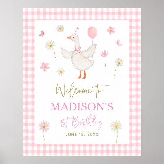 Goose Spring Pink Daisy eerste verjaardag Welkom Poster (Voorkant)
