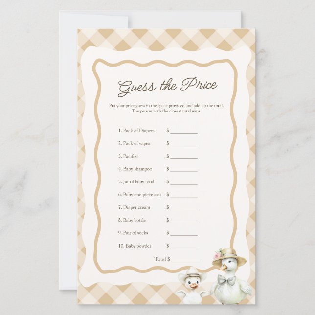 Goose Theme Plaid Prijs is het juiste Baby shower  (Voorkant)