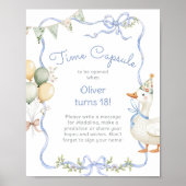 Goose Time Capsule 1st Birthday Blue bow Poster (Voorkant)