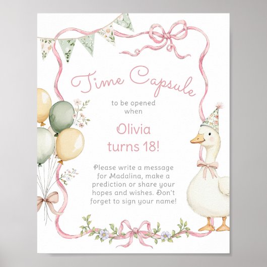 Goose Time Capsule 1st Birthday roze strik Poster (Voorkant)