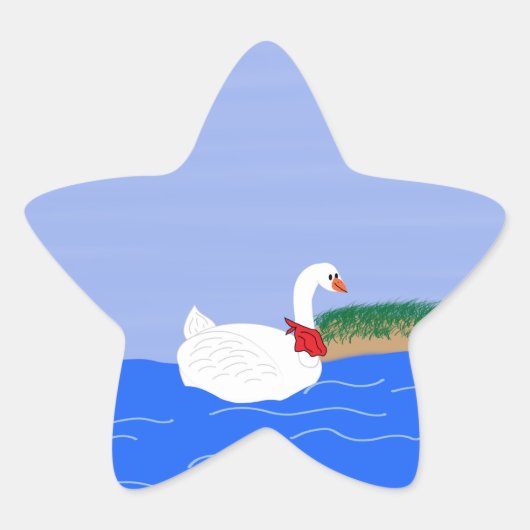 Goose White in Lake Cartoon Art Ster Sticker (Voorkant)