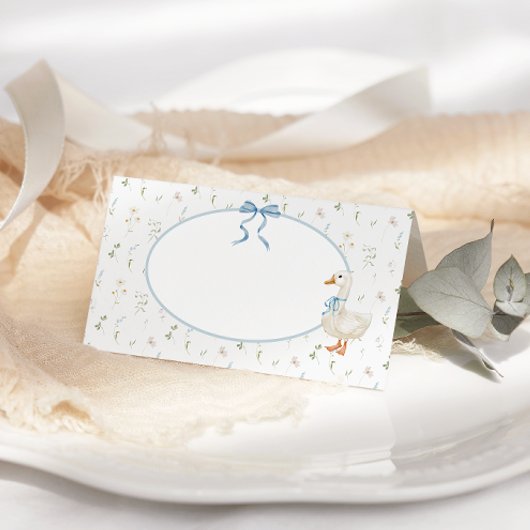 Goose Wildflower Blue Bow Baby shower Plaatskaartje