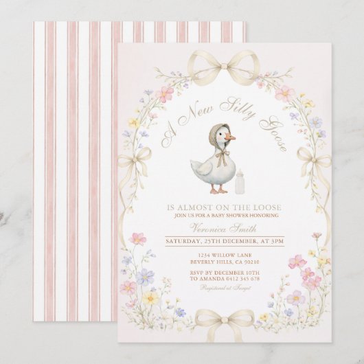 Goose Wildflower Pink Ivory Baby Shower Kaart (Voorkant / Achterkant)