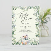 Goose with Bow Greenery Baby shower Uitnodiging (Staand voorkant)