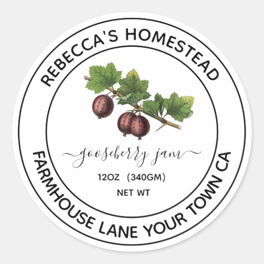 Gooseberry Jam  Illustratie in jar Ronde Sticker (Voorkant)
