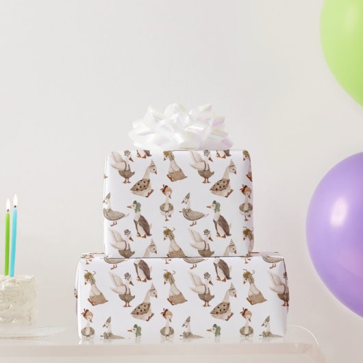 Goosey Gander Fancy Dress Geese, White Cadeaupapier (Feestgeschenken)