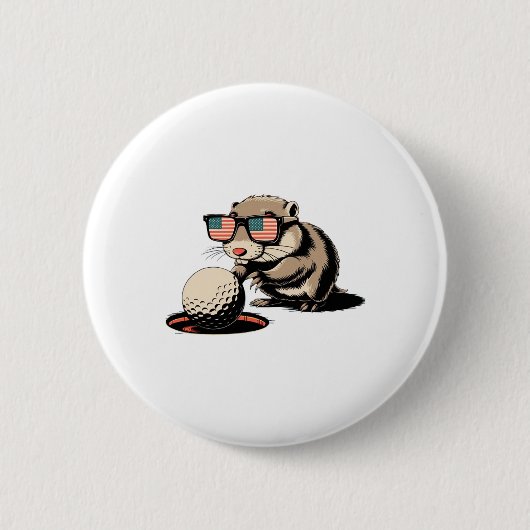 Gopher dier duwt golfbal uit hole Funny G Ronde Button 5,7 Cm (Voorkant)