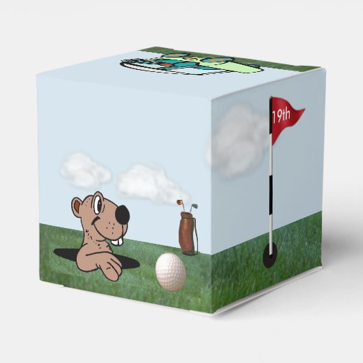Gopher & Golf Favor Box w / Bal, Vlag, & Winkelwag Bedankdoosjes (Achterkant)