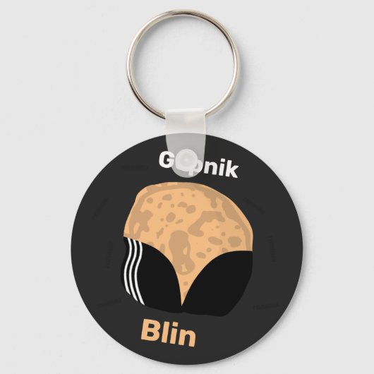 Gopnik Blin | Niveau-up Button Gold Sleutelhanger (Voorkant)