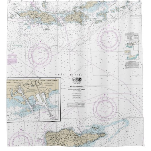 Gorda naar St Thomas en St Croix nautische kaart Douchegordijn (Voorkant)