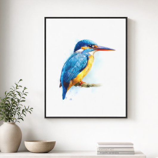 Gordel IJsvogel Aquarel Kunstwerk Canvas Afdruk