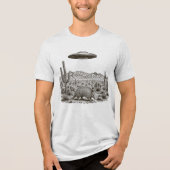 Gordeldier UFO Alien Ontvoering Woestijn Scene Tri-Blend Shirt (Voorkant)