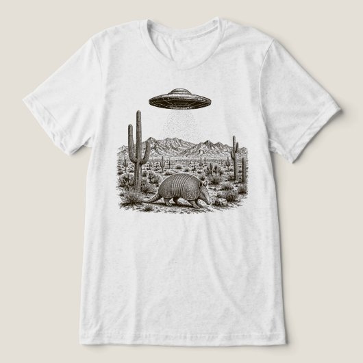 Gordeldier UFO Alien Ontvoering Woestijn Scene Tri-Blend Shirt (Design voorkant)
