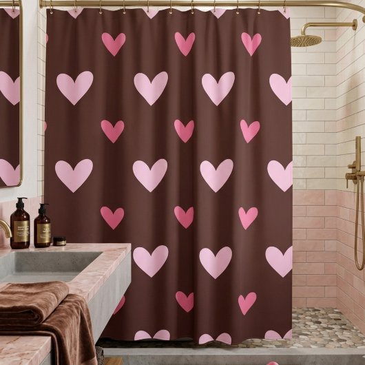 Gordijn voor de douche met hartjes – Roze & blush 