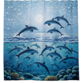 Gordijn voor Douche Full Moon Dolphins