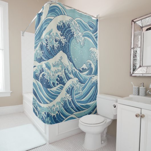 Gordijn voor douche met oceaangolf sereniteit (In situ)