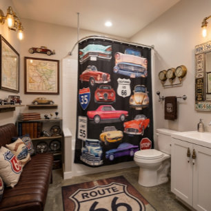 Gordijn voor douche met oldtimers