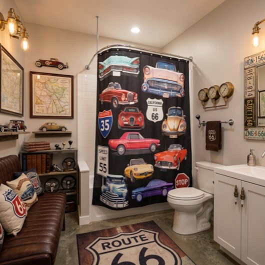 Gordijn voor douche met oldtimers